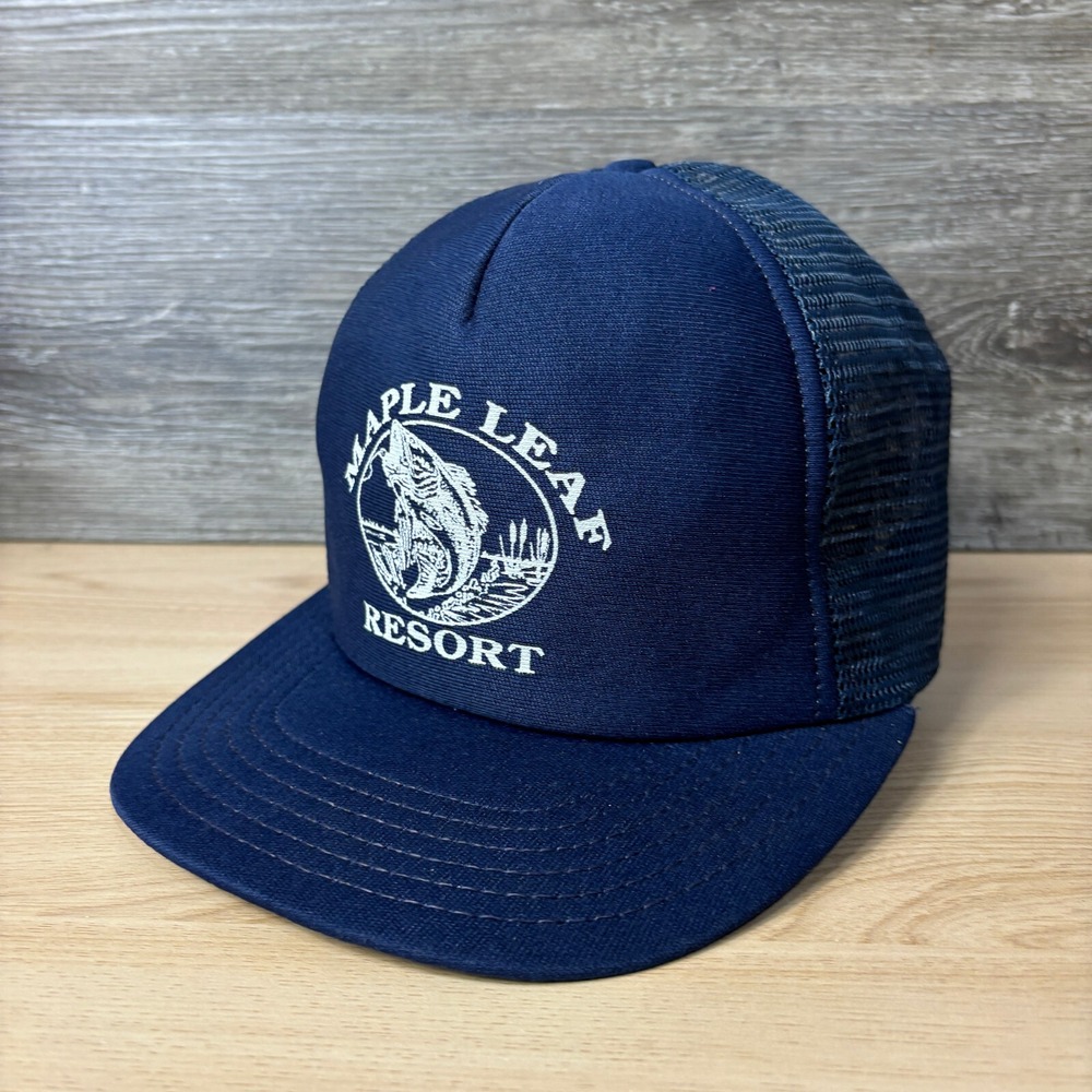Vintage Maple Leaf Resort Hat Cap Snapback Blue USA Made‎ Underwood Minnesota
